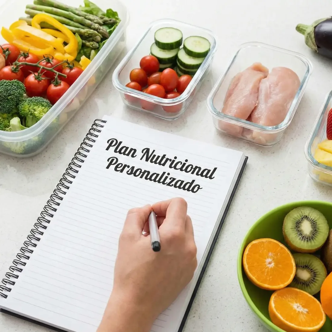 Ingredientes frescos preparados para un plan nutricional personalizado